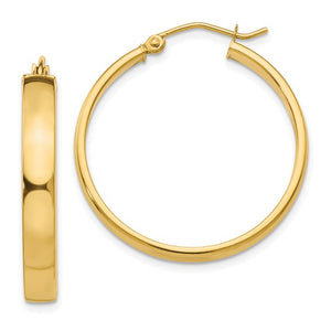 10k Yellow Gold Classic Square Tube Round Hoop Earrings 28mm x 4mm