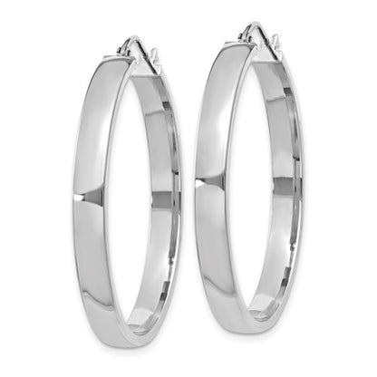 10k white gold classic square tube round hoop earrings 34mm x 4mm