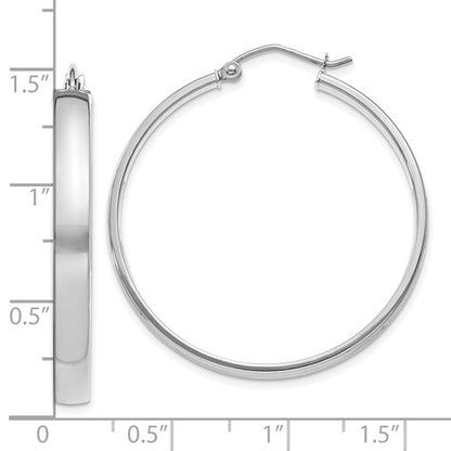 10k white gold classic square tube round hoop earrings 34mm x 4mm