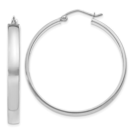 10k white gold classic square tube round hoop earrings 34mm x 4mm