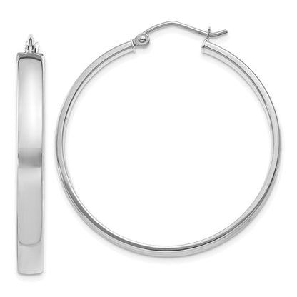10k white gold classic square tube round hoop earrings 34mm x 4mm