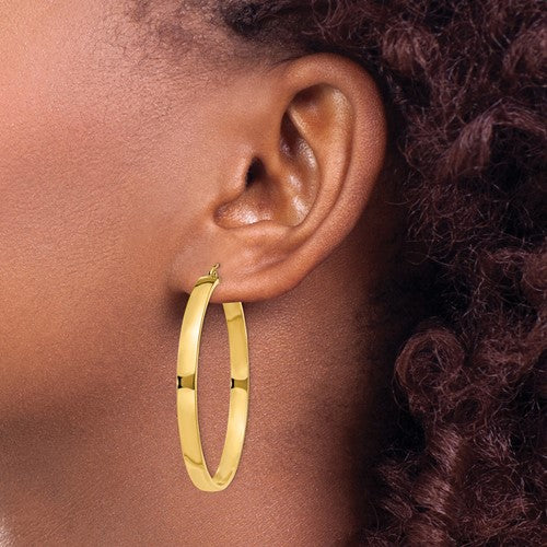 10k yellow gold classic square tube round hoop earrings 45mm x 4mm