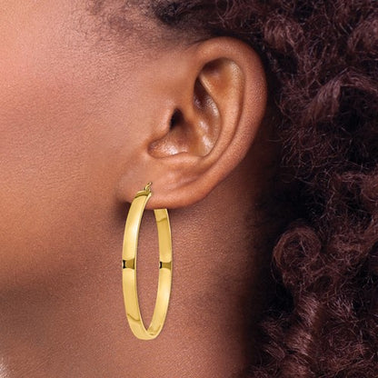 10k yellow gold classic square tube round hoop earrings 45mm x 4mm