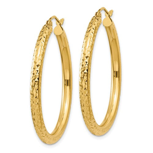 10k Yellow Gold Diamond Cut Sparkling Round Hoop Earrings Click Top 35mm x 3mm