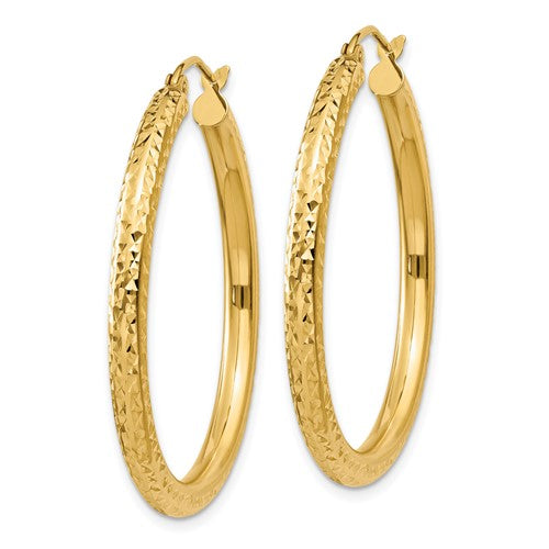 10k yellow gold diamond cut sparkling round hoop earrings click top 35mm x 3mm