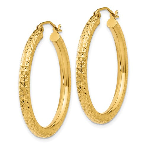 10k yellow gold diamond cut sparkling round hoop earrings click top 30mm x 3mm