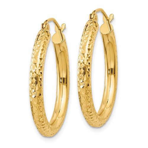 10k yellow gold diamond cut sparkling round hoop earrings click top 25mm x 3mm