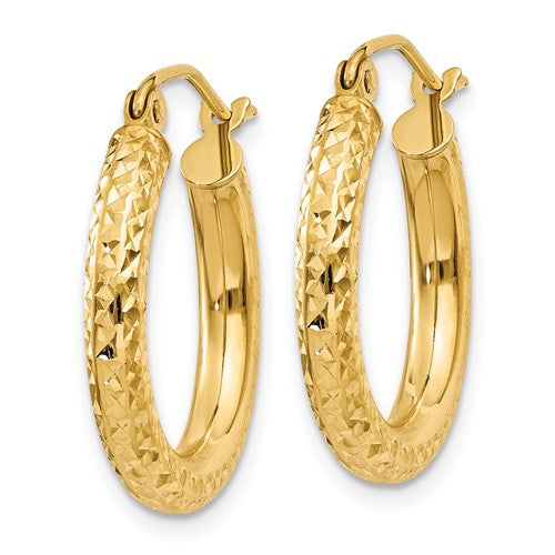 10k yellow gold diamond cut sparkling round hoop earrings click top 19mm x 3mm