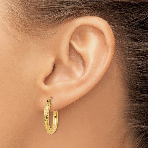 10k yellow gold diamond cut sparkling round hoop earrings click top 19mm x 3mm