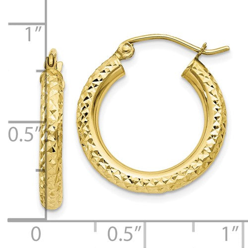 10k yellow gold diamond cut sparkling round hoop earrings click top 19mm x 3mm