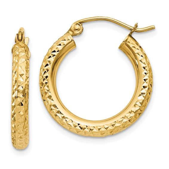 10k yellow gold diamond cut sparkling round hoop earrings click top 19mm x 3mm