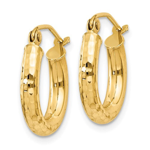 10k yellow gold diamond cut sparkling round hoop earrings click top 15mm x 3mm