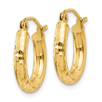 10k yellow gold diamond cut sparkling round hoop earrings click top 15mm x 3mm