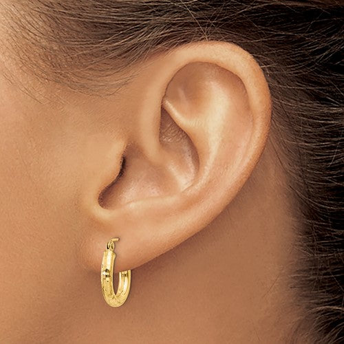 10k yellow gold diamond cut sparkling round hoop earrings click top 15mm x 3mm