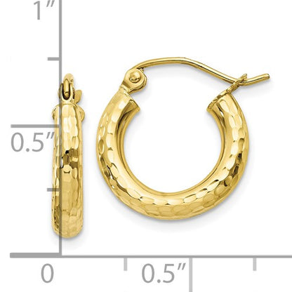 10k yellow gold diamond cut sparkling round hoop earrings click top 15mm x 3mm