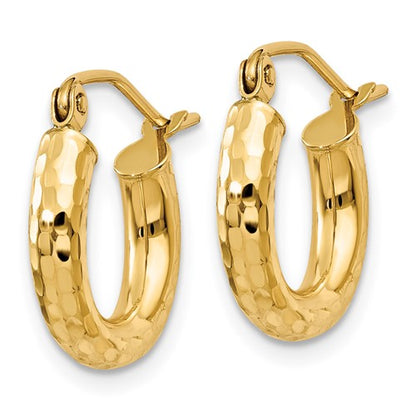 10k yellow gold diamond cut sparkling round hoop earrings click top 14mm x 3mm