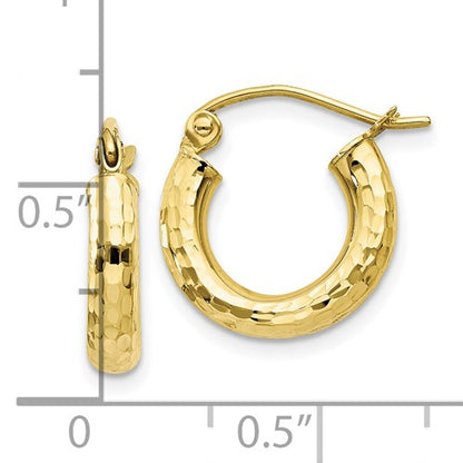 10k yellow gold diamond cut sparkling round hoop earrings click top 14mm x 3mm