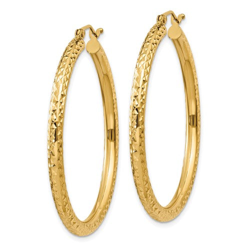 10k yellow gold diamond cut sparkling round hoop earrings click top 40mm x 3mm