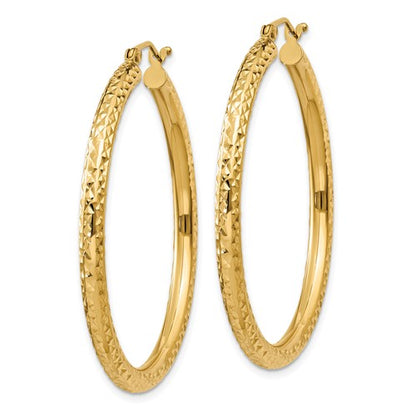 10k yellow gold diamond cut sparkling round hoop earrings click top 40mm x 3mm