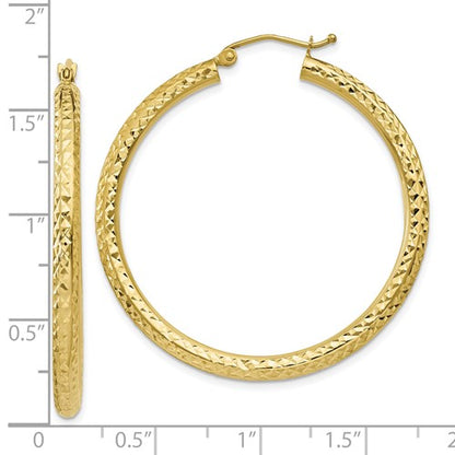10k yellow gold diamond cut sparkling round hoop earrings click top 40mm x 3mm