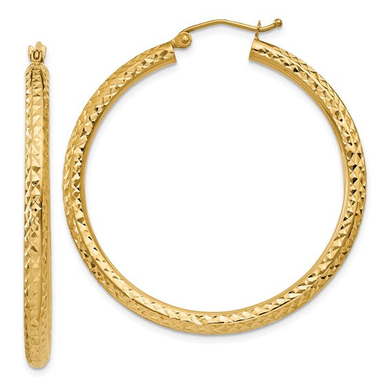 10k yellow gold diamond cut sparkling round hoop earrings click top 40mm x 3mm