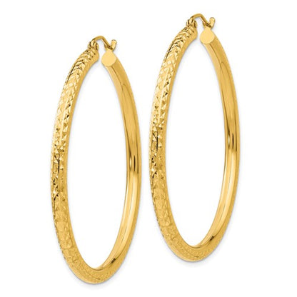 10k yellow gold diamond cut sparkling round hoop earrings click top 45mm x 3mm