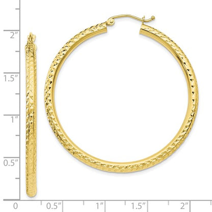 10k yellow gold diamond cut sparkling round hoop earrings click top 45mm x 3mm