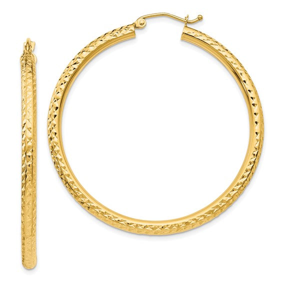 10k yellow gold diamond cut sparkling round hoop earrings click top 45mm x 3mm