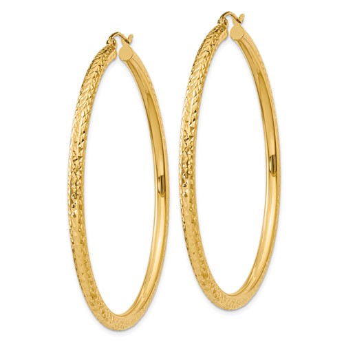 10k yellow gold diamond cut sparkling round hoop earrings click top 56mm x 3mm