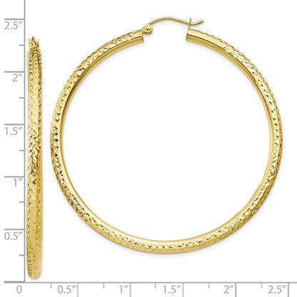 10k yellow gold diamond cut sparkling round hoop earrings click top 56mm x 3mm