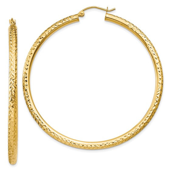 10k yellow gold diamond cut sparkling round hoop earrings click top 56mm x 3mm