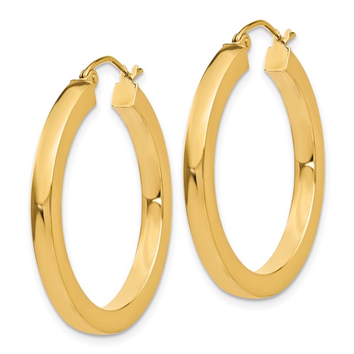 10k yellow gold classic square tube round hoop earrings 31mm x 3mm