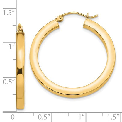 10k yellow gold classic square tube round hoop earrings 31mm x 3mm