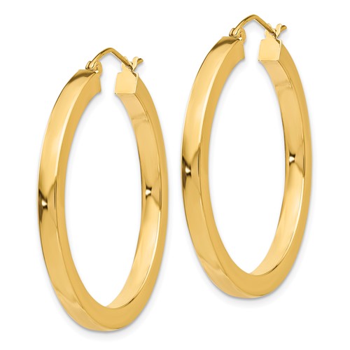 10k Yellow Gold Classic Square Tube Round Hoop Earrings 36mm x 3mm