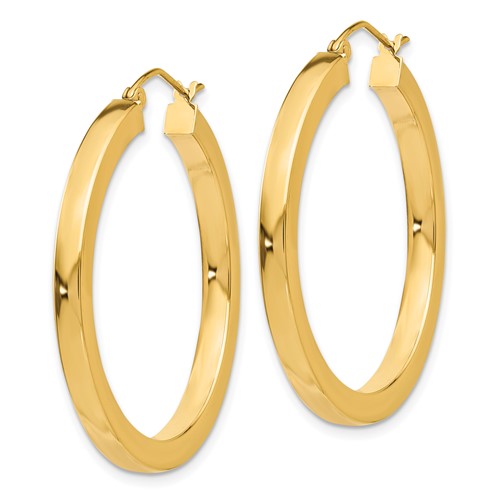 10k yellow gold classic square tube round hoop earrings 36mm x 3mm
