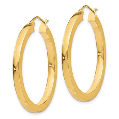 10k yellow gold classic square tube round hoop earrings 36mm x 3mm