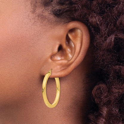 10k yellow gold classic square tube round hoop earrings 36mm x 3mm