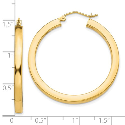 10k yellow gold classic square tube round hoop earrings 36mm x 3mm