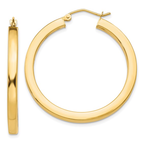 10k Yellow Gold Classic Square Tube Round Hoop Earrings 36mm x 3mm