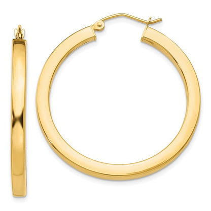 10k yellow gold classic square tube round hoop earrings 36mm x 3mm