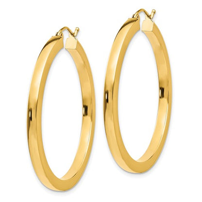 10k yellow gold classic square tube round hoop earrings 40mm x 3mm
