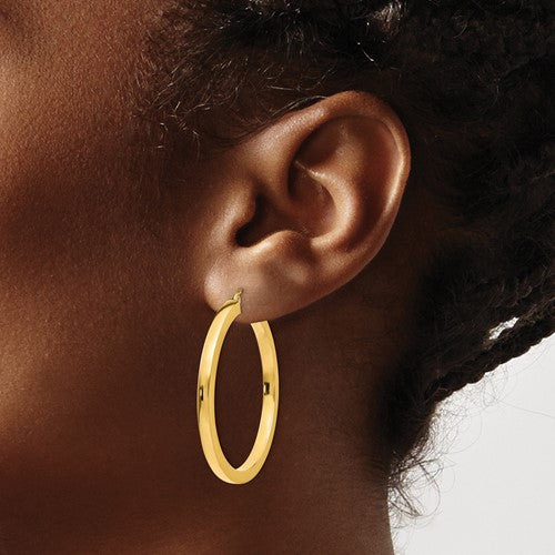10k yellow gold classic square tube round hoop earrings 40mm x 3mm
