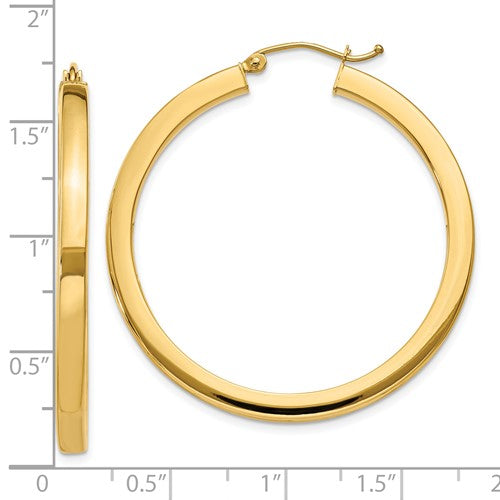 10k yellow gold classic square tube round hoop earrings 40mm x 3mm