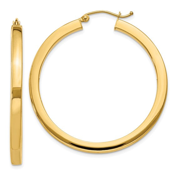 10k Yellow Gold Classic Square Tube Round Hoop Earrings 40mm x 3mm
