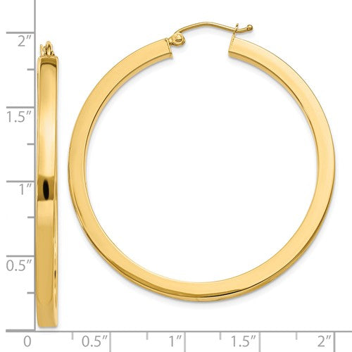 10k Yellow Gold Classic Square Tube Round Hoop Earrings 45mm x 3mm