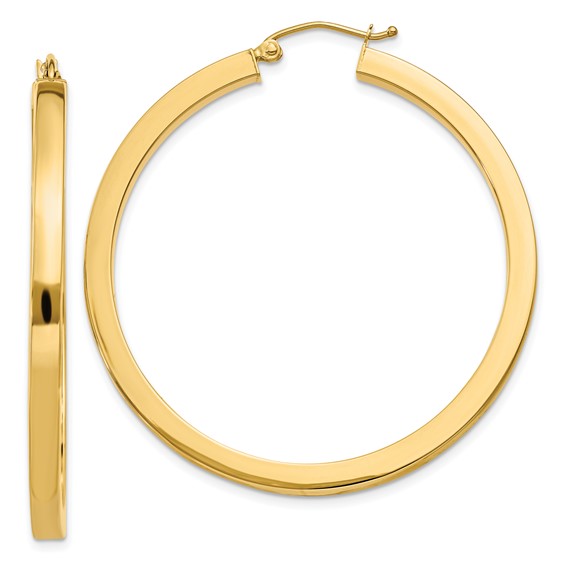 10k yellow gold classic square tube round hoop earrings 45mm x 3mm