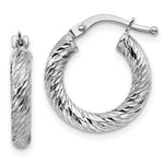 Load image into Gallery viewer, 10K White Gold Diamond Cut Round Hoop Earrings 15mm x 3mm
