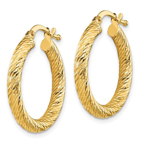 10k yellow gold diamond cut round hoop earrings 21mm x 3mm