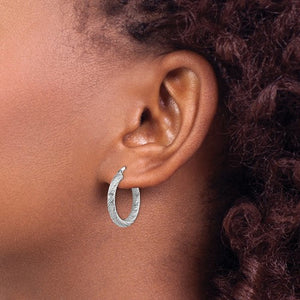 10K White Gold Diamond Cut Round Hoop Earrings 21mm x 3mm