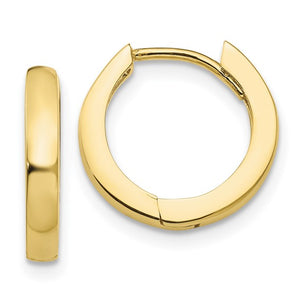 10k Yellow Gold Classic Huggie Hinged Hoop Earrings 14mm x 14mm x 2mm